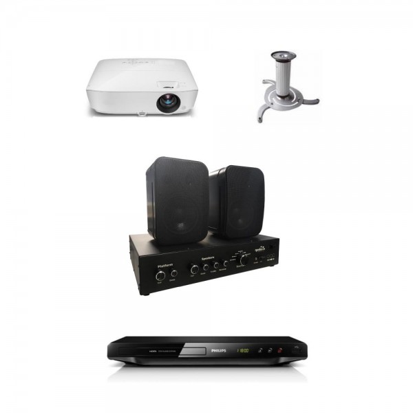 Set Vidéoprojecteur + amplificateur + lecteur DVD + DVD + support plafond