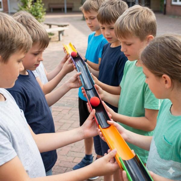 Jeu des gouttières – jeu de coopération avec des gouttières et des balles