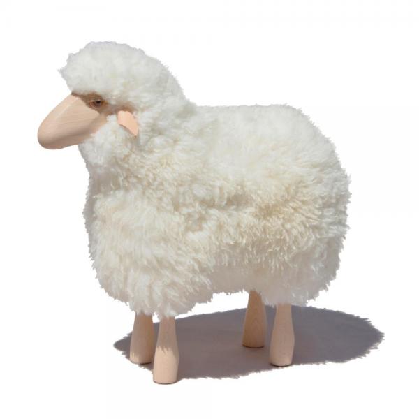 Le petit agneau avec fourrure vraie (aux poils longs) 45 cm - blanc