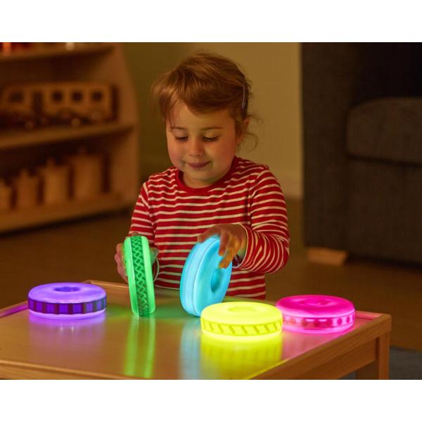 Disques lumineux avec support en bois