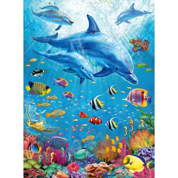 Puzzle - Rassemblement de dauphins (100 pièces XXL)