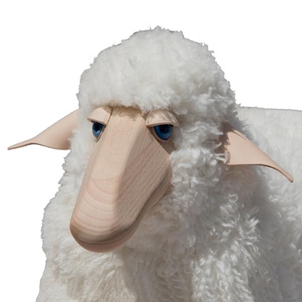 Mouton avec fourrure vraie (aux poils longs) 60 cm - blanc
