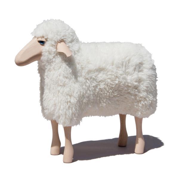 Mouton avec fourrure vraie (aux poils longs) 60 cm - blanc