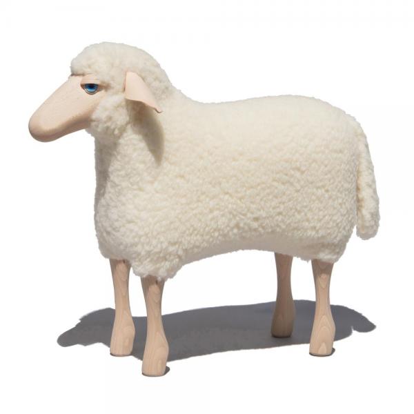 Mouton avec de laine (aux poils courts) 60 cm - blanc